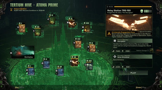 Selecting a mission in a Warhammer 40,000: Darktide screenshot.