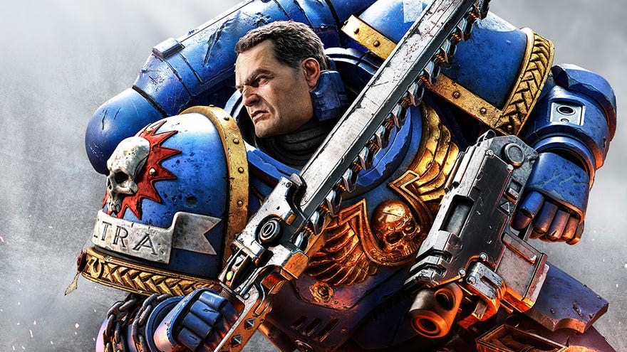 Lieutenant Titus poses ready for violence in Warhammer 40,000: Space Marine 2 artwork.