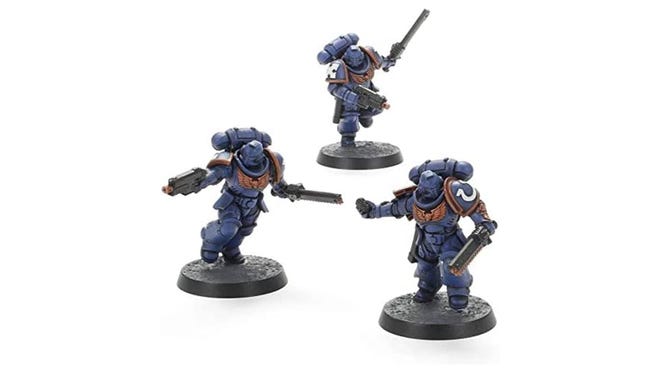 An image of some Warhammer 40k Space Marine Assault Intercessors models.