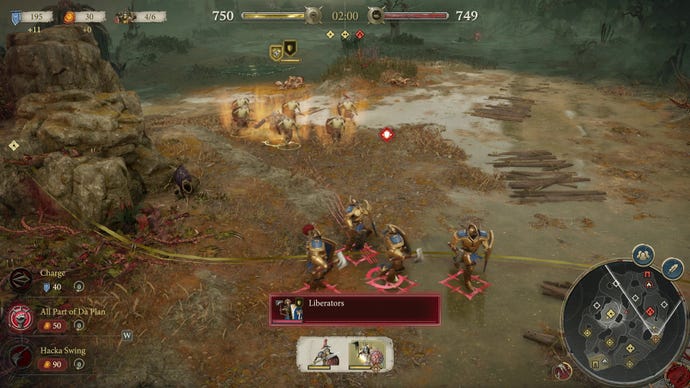 Warhammer Age Of Sigmar: Realms Of Ruin のマルチプレイヤー マッチで、リベレーターのグループがオルクの群れを追い越します