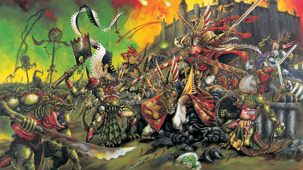 Warhammer Fantasy Battle scene featuring a castle siege