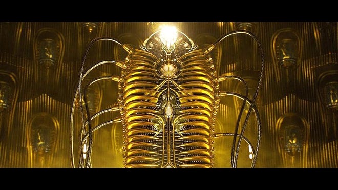 An image of Adam Warlocks pod, shining gold