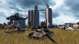 A screenshot of WARNO, showing some tanks and helicopters in the real-time strategy game, sitting in a field.