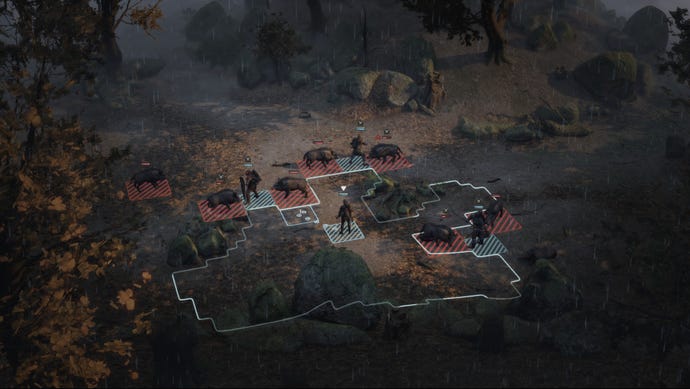 The mercenary party take on a group of wild boar in Wartales