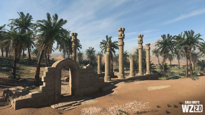 Ancient ruins in the Western Asian-inspired Al Mazrah map for Call Of Duty: Warzone 2.0.