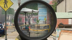A sniper in Warzone 2.0 uses their sniper scope to aim towards a house nearby.