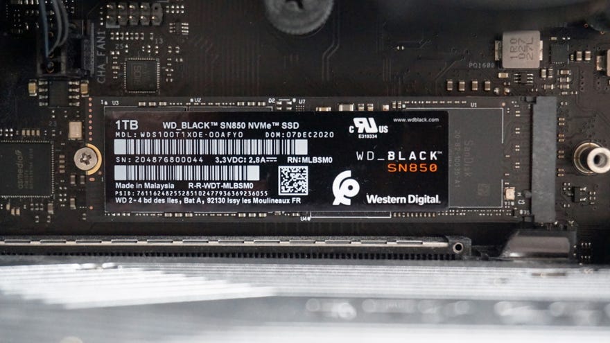 A photo of the WD Black SN850 NVMe SSD.
