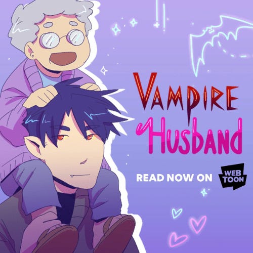 Promotional banner that reads Vampire Husband and features two figures looking ahead