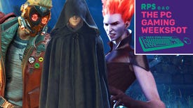 Characters from Elden Ring, Guardians Of The Galaxy and Redfall, all stood alongside each other, with The PC Gaming Weekspot logo in the top right