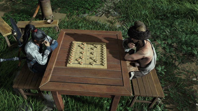 The player sits down opposite a villager to play xiangqi (Chinese chess) in Where Winds Meet.