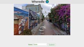 Looking at an alley filled with colourful graffiti in a Wheredle screenshot.