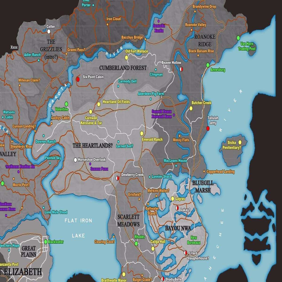 Large scale map of Red Dead Redemption 2 World, Games