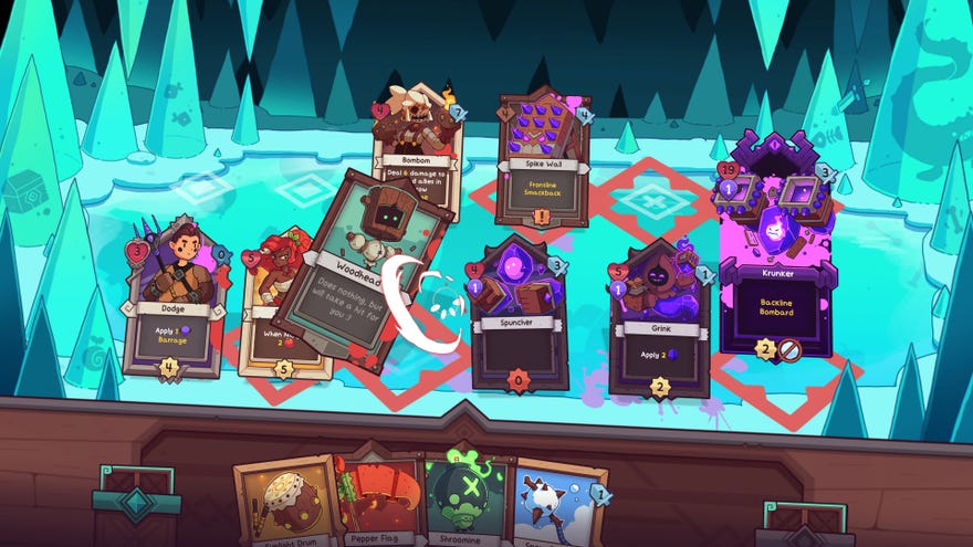 A card battle taking place on a wintry scene in Wildfrost