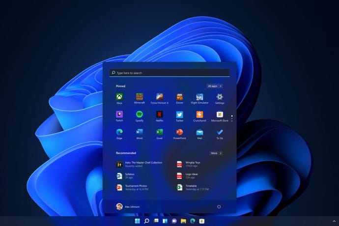 A screenshot of Windows 11's start menu in dark mode.
