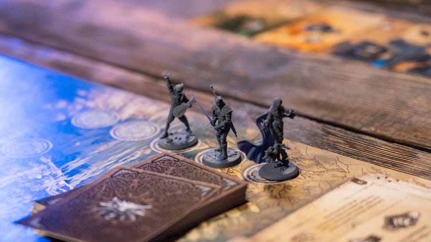 An image of the miniatures for The Witcher: Path of Destiny.