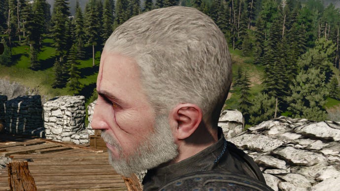 The Witcher 3 image showing Geralt with a much shorter haircut than usual.