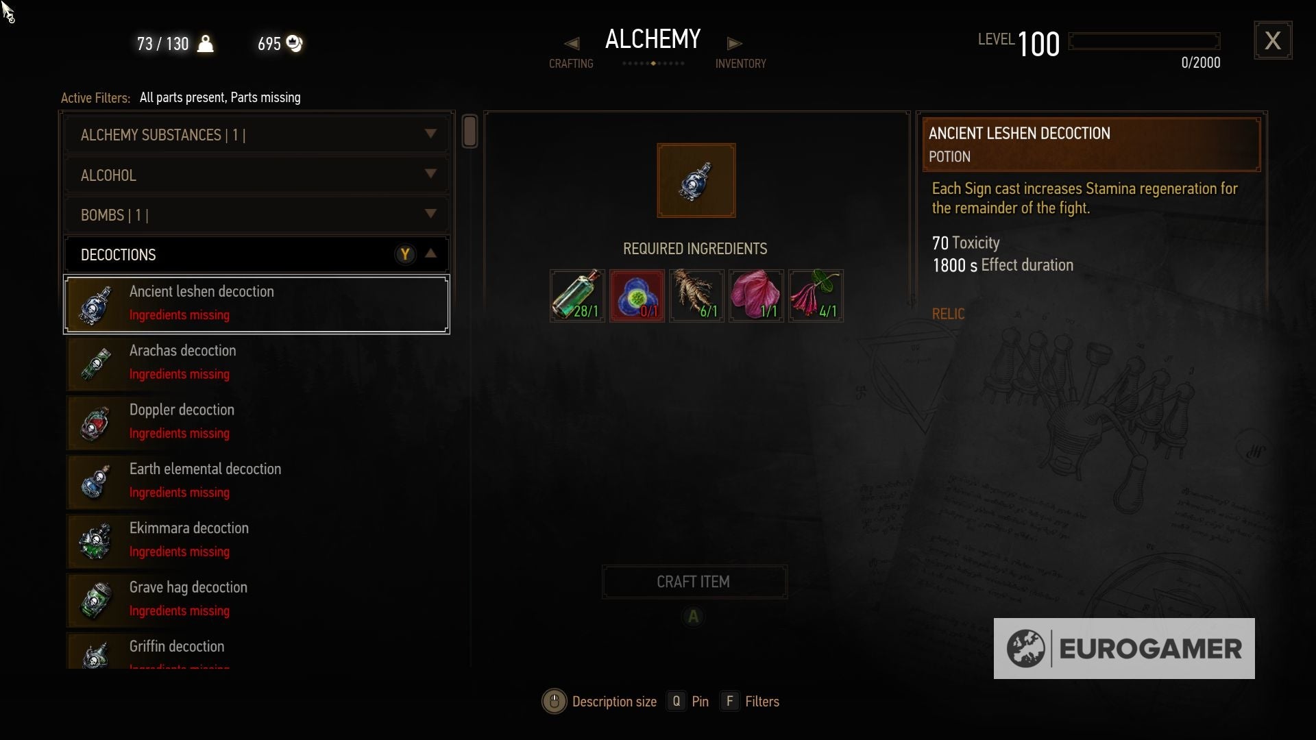 The Witcher 3 Alchemy ingredient lists How to make potions, bombs