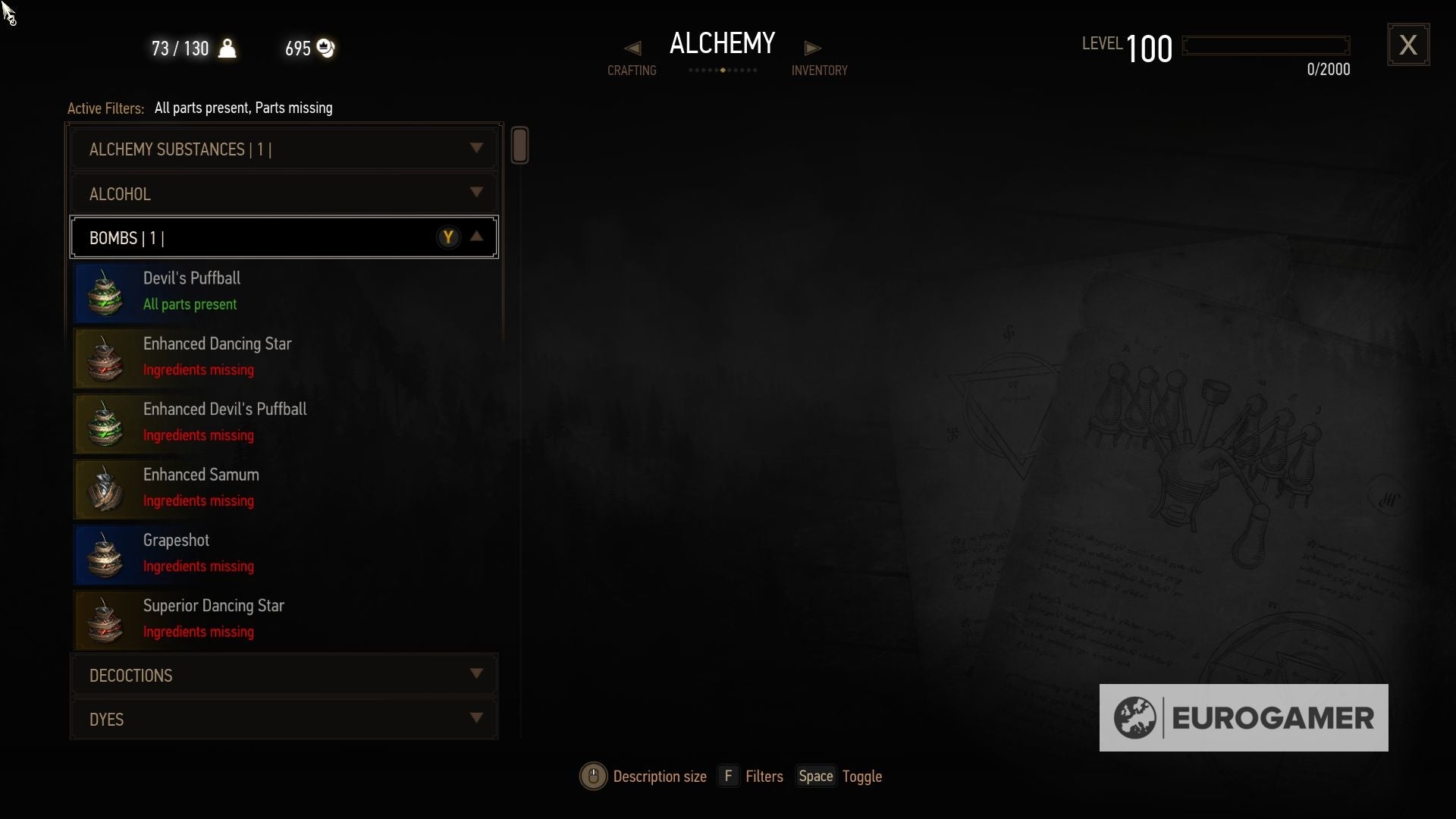 The Witcher 3 Alchemy ingredient lists How to make potions, bombs