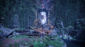 A Battle Flag placed in a bamboo forest at night in Wo Long: Fallen Dynasty.