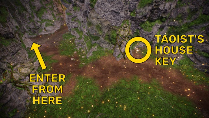 A top-down view of an area in Wo Long, with the location of the Taoist's House Key highlighted.