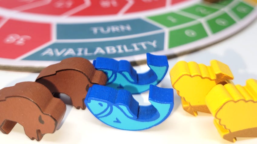 Wooden meeples from Wolves, a new board game from the creator of Coyote & Crow