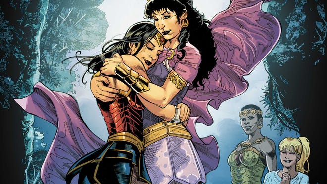 Wonder Woman embracing Hippolyta