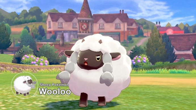 Das Wooloo, ein schafähnliches Pokémon, wie es auf Switch zu sehen ist