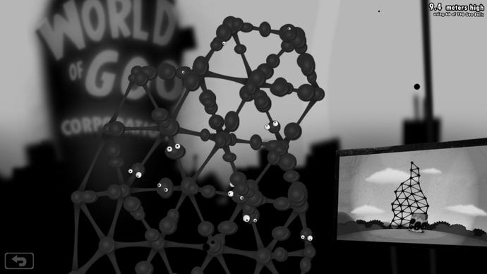 Building a tall tower of goo in World Of Goo.