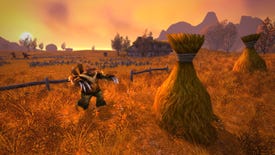 A Harvester robot bumbles around Westfall in a World of Warcraft Classic screenshot.