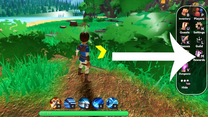 Image showing Roblox game World Zero and an arrow pointing at the button players need to press to redeem a code.