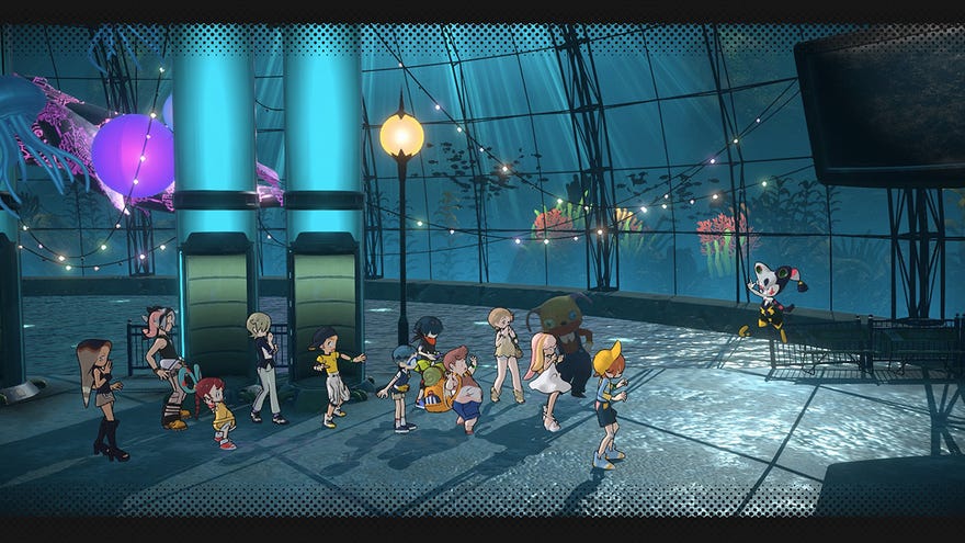 Children in an undersea dome with a clown in a World's End Club screenshot.