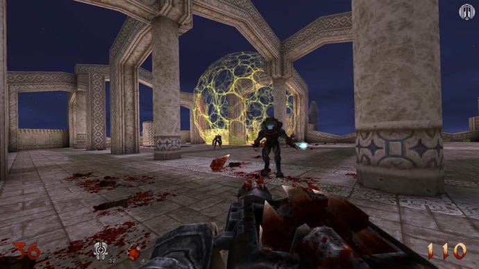 A screenshot from Wrath: Aeon Of Ruin that shows a monster stood in front of a bubble shield.