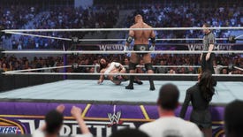 WWE 2K19 leaps off the top turnbuckle