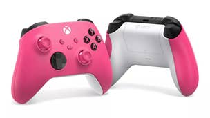 Xbox Wireless Controller in Deep Pink with white back and black buttons front and back view