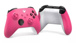 Xbox Wireless Controller in Deep Pink with white back and black buttons front and back view