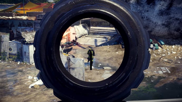A player in XDefiant aims at an enemy Cleaner with a sniper rifle.