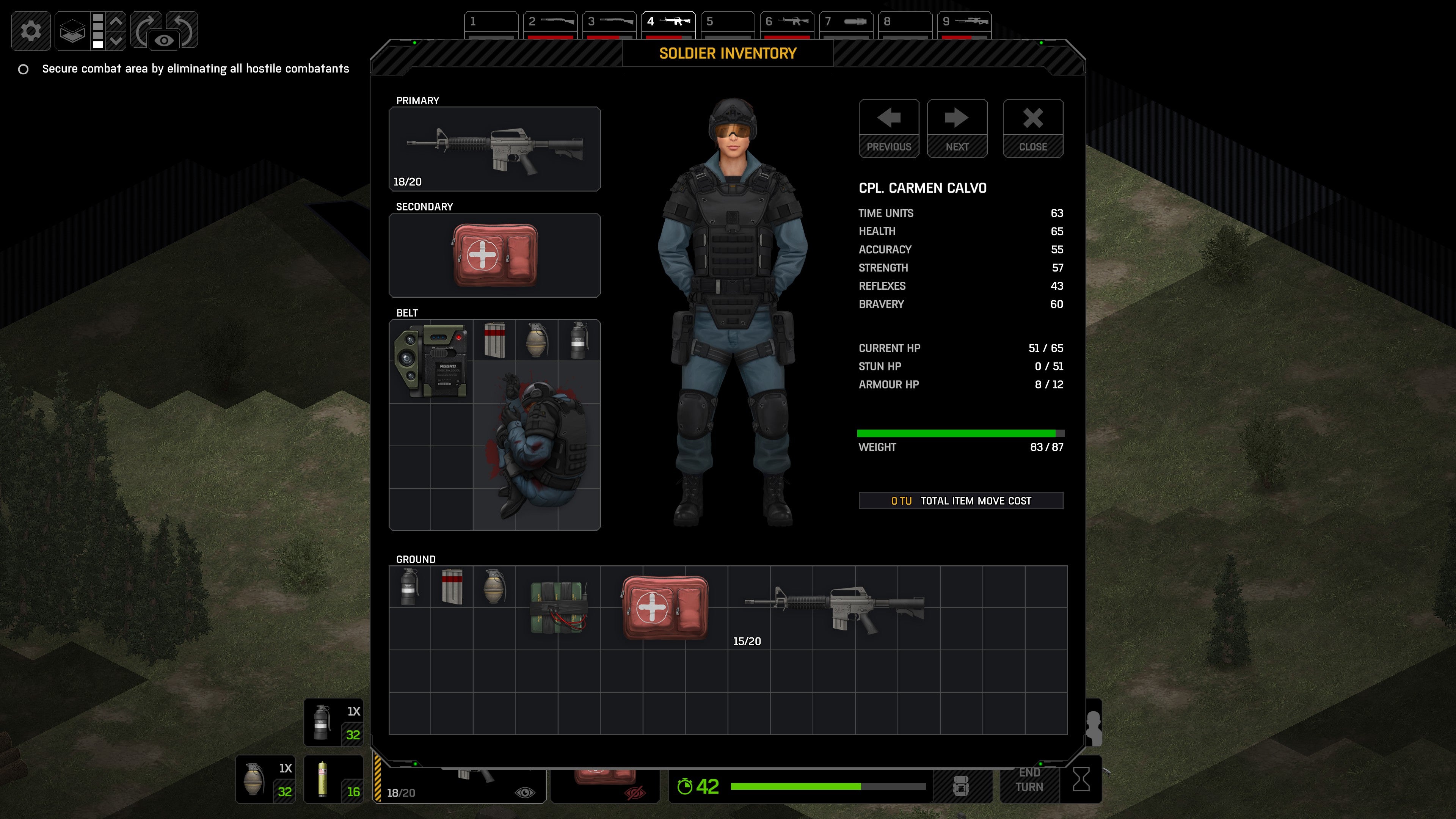 A soldier's inventory screen in Xenonauts 2