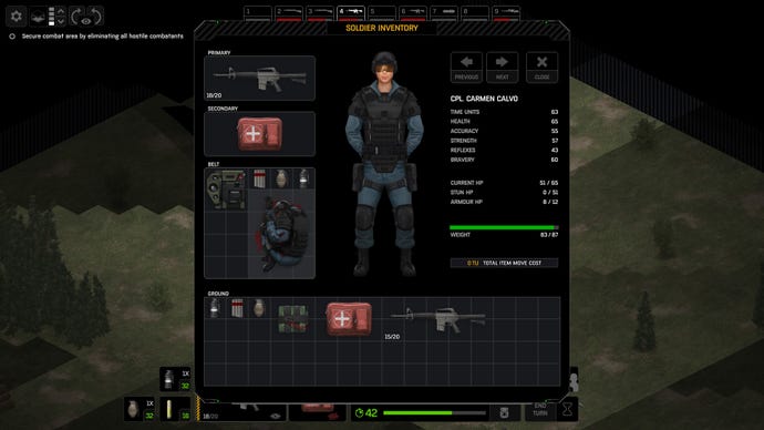 A soldier's inventory screen in Xenonauts 2