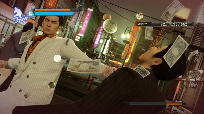 Kiryu luptând într -o captură de ecran Yakuza 0