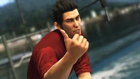 Kazuma Kiryu from Yakuza 6: The Song Of Life giving a thumbs up to the camera while on top of a boat