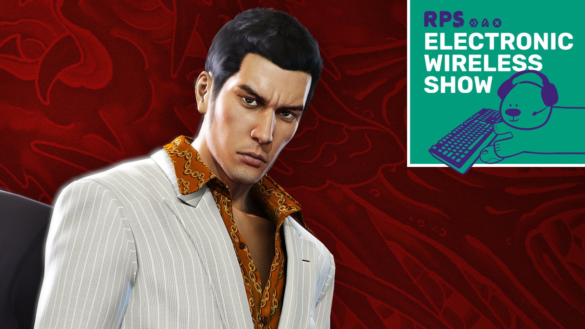 Kazuma Kiryu next to the Electronic Wireless Show podcast logo