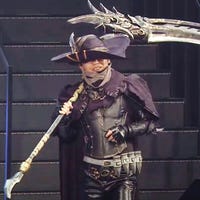 Naoki Yoshida cosplaying as the Reaper at the Final Fantasy XIV Digital FanFest