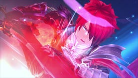 A red-haired man slashes a sword across the screen in Ys IX: Monstrum Nox