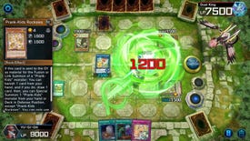 A screenshot of Yu-Gi-Oh! Master duel showing a board and some cards and an attack with a green spell effect.