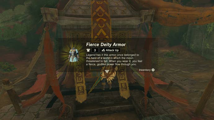 Link collecting the Fierce Deity top from under the Akkala Citadel Bedchamber in Zelda: Tears of the Kingdom