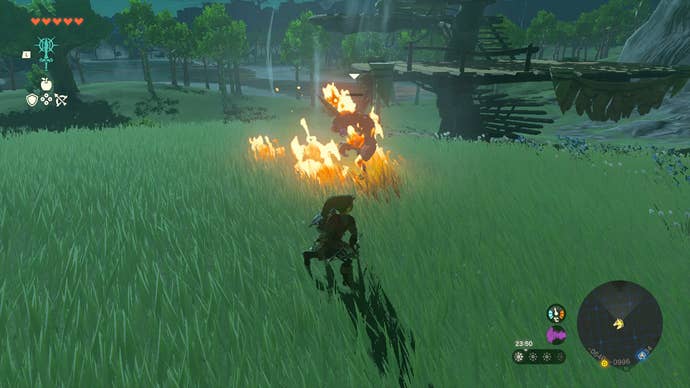 Link setting a Bokoblin on fire in Zelda: Tears of the Kingdom