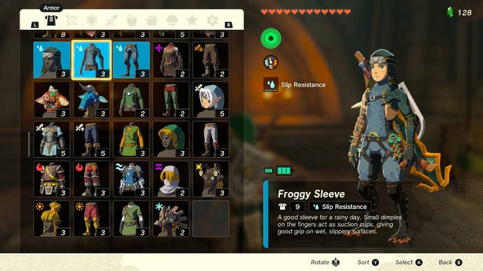 Link wearing the Froggy outfit, the reward for completing the Lucky Clover Gazette quests