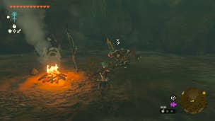 Link fighting a Black Bokoblin in Lurelin Village in Zelda: Tears of the Kingdom