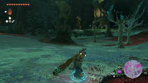 Link sliding towards a minotaur statue in Zelda: Tears of the Kingdom