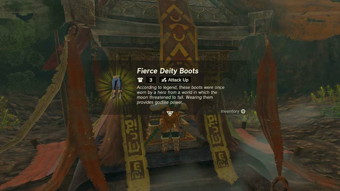 Link collecing the Fierce Deity boots in Zelda: Tears of the Kingdom